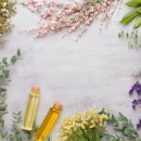 Beauty and homemade concept with spa set on pastel rustic wooden background.