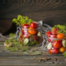 Raw healthy food on white wooden table